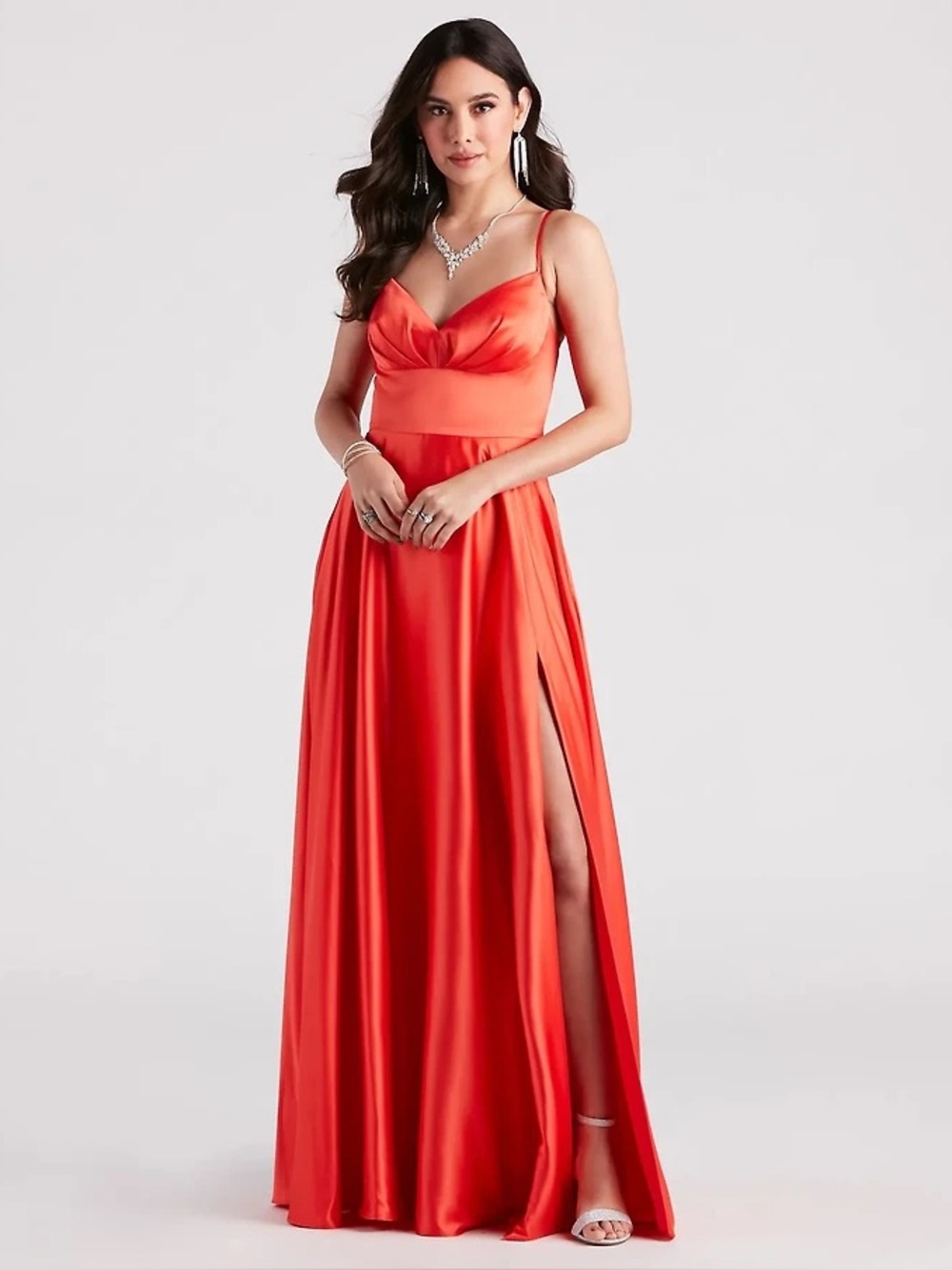 Windsor Gillian Orange Satin A-Line Formal Maxi Dress Size 1/2